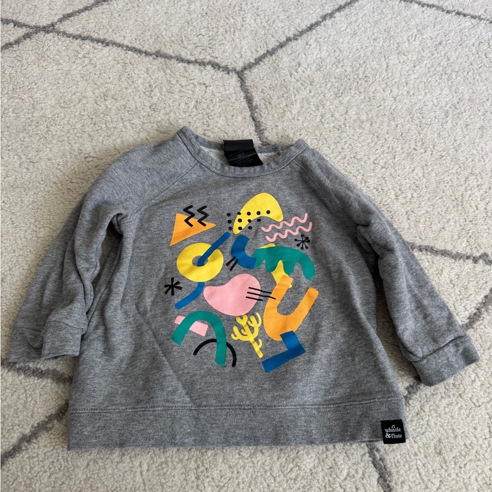 Whistle & Flute Kids Gray Sweatshirt with Colorful Graphic fits 1-2 years old